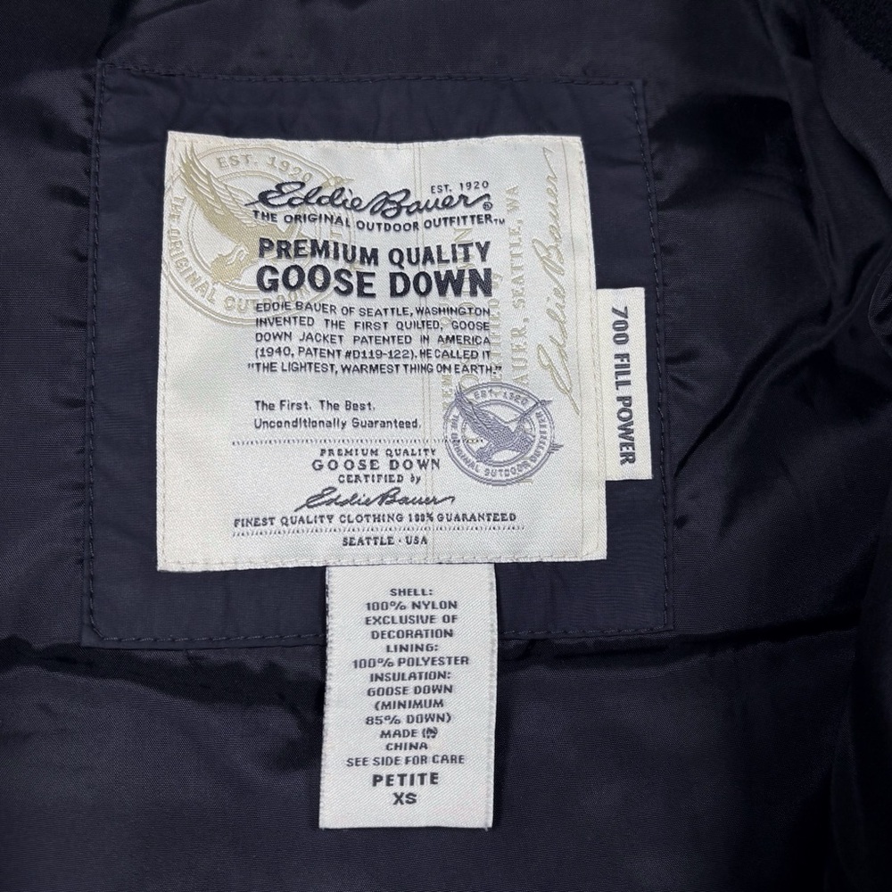 Eddie Bauer Goose Down Vest Womens Size XS EB700 Black Full Zip Snap Puffer - Picture 2 of 4